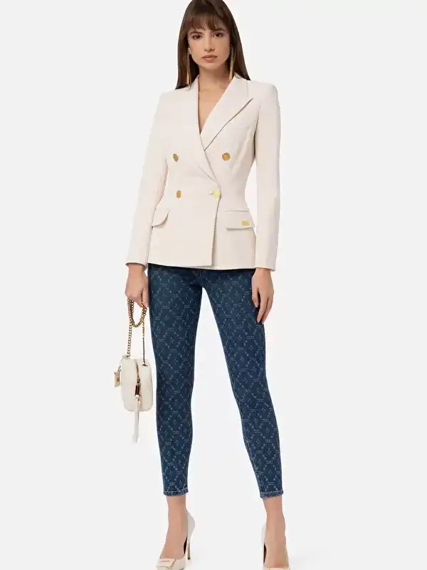 Double-breasted jacket in double layer crêpe