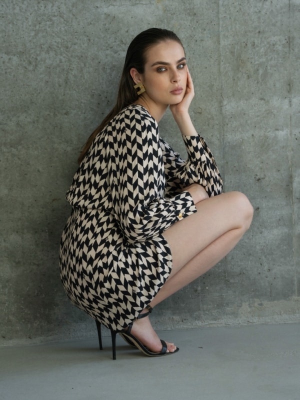 Spike print georgette minidress