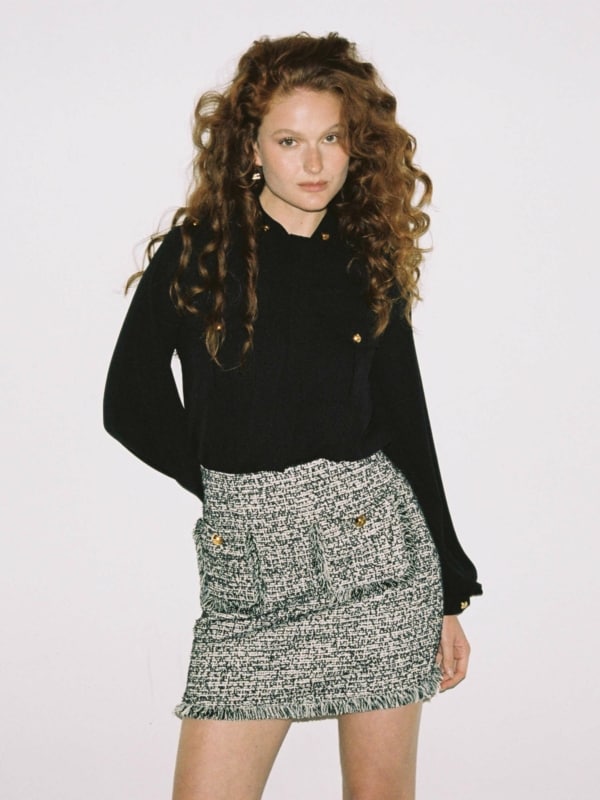 Combination dress with tweed skirt in Black
