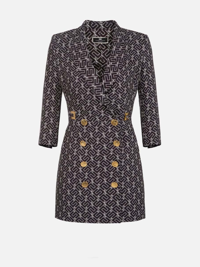 Coat dress in double layer printed crêpe fabric