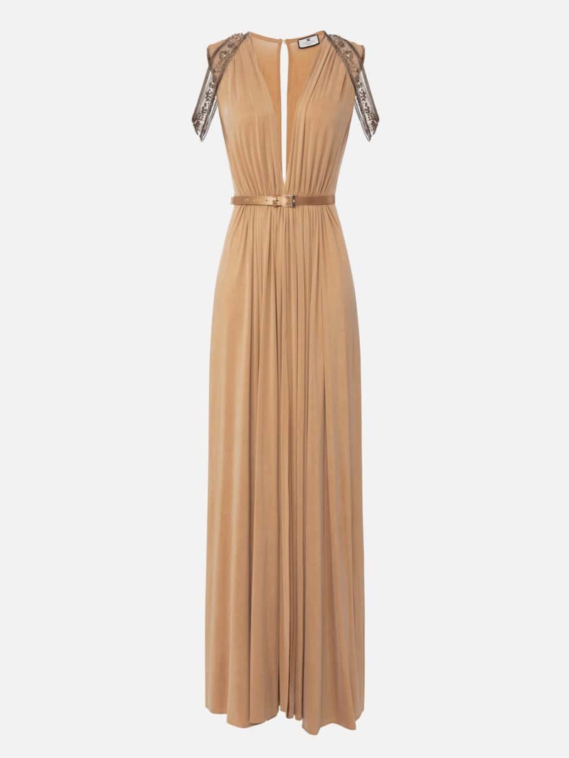 Red Carpet dress in cupro jersey with micro rhinestones