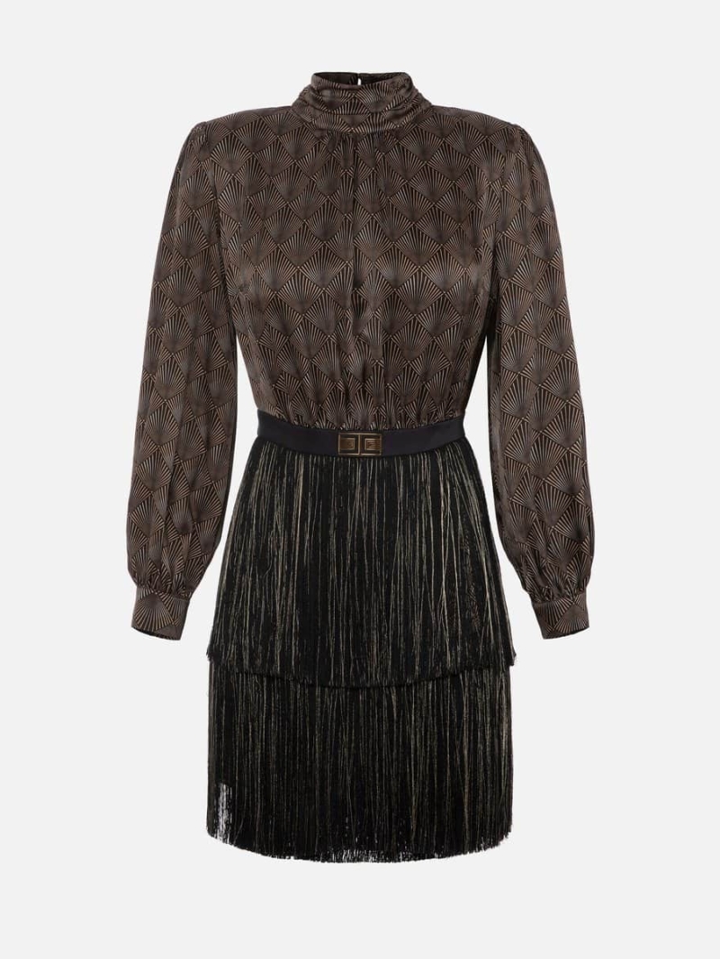 Silk mini-dress with fringes