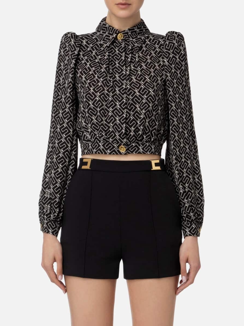 Crop blouse in viscose with logo print