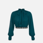 Blouse in viscose fabric with rhinestones