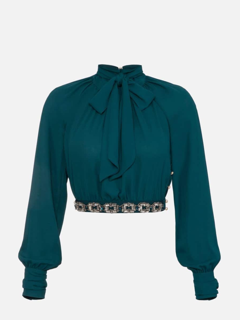 Blouse in viscose fabric with rhinestones