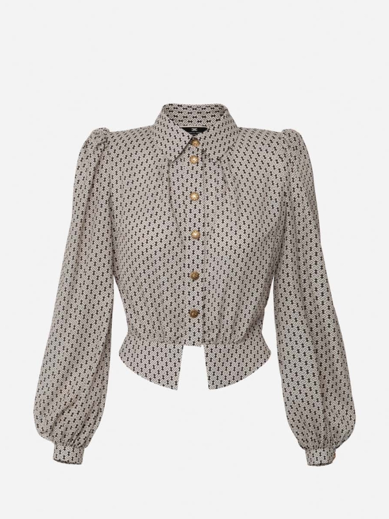 Crop blouse in viscose with micro logo print