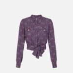 Crop blouse in viscose fabric with logo print