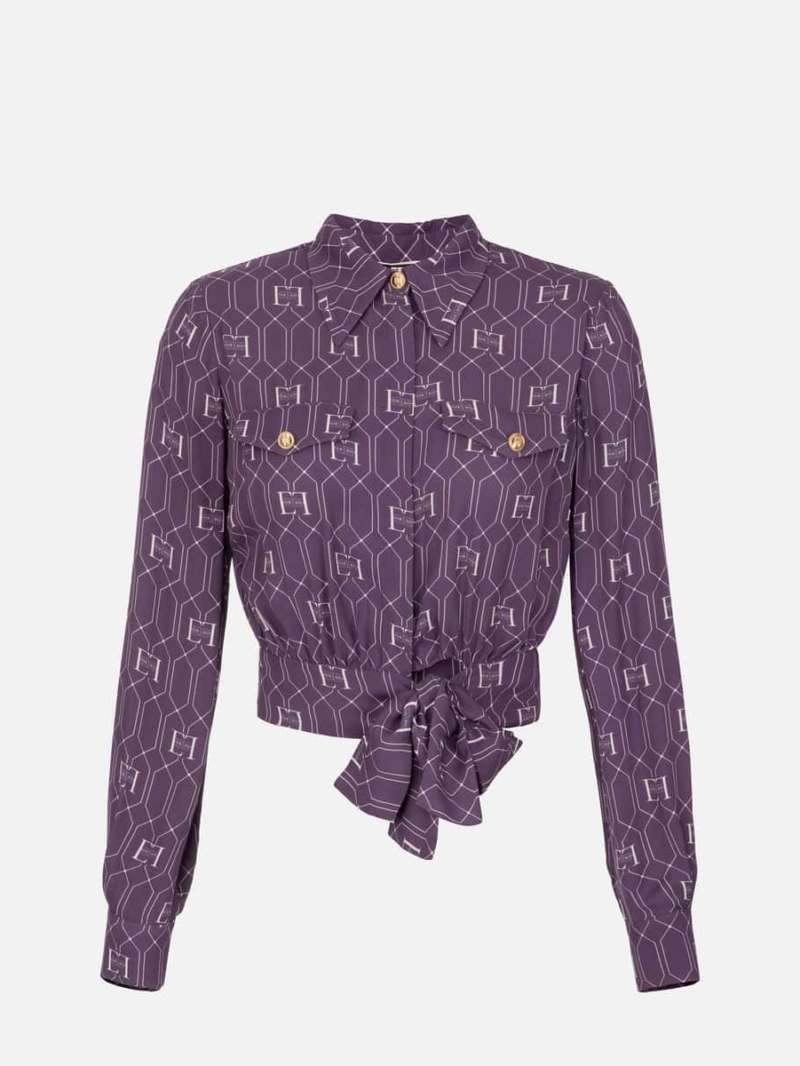 Crop blouse in viscose fabric with logo print
