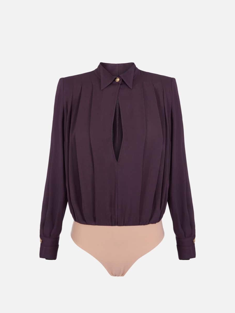 Bodysuit-style shirt in viscose fabric with wing collar