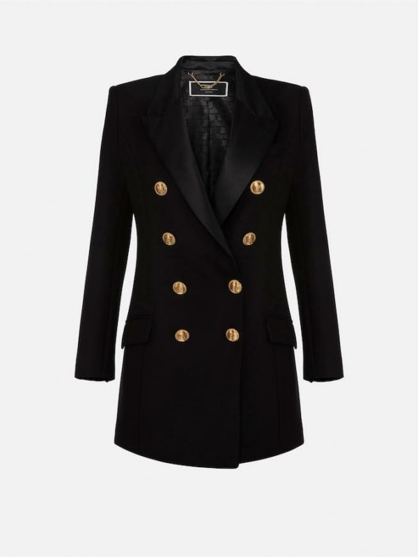 Tuxedo-cut short crêpe coat