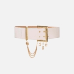 Faux leather high belt with chain and charms