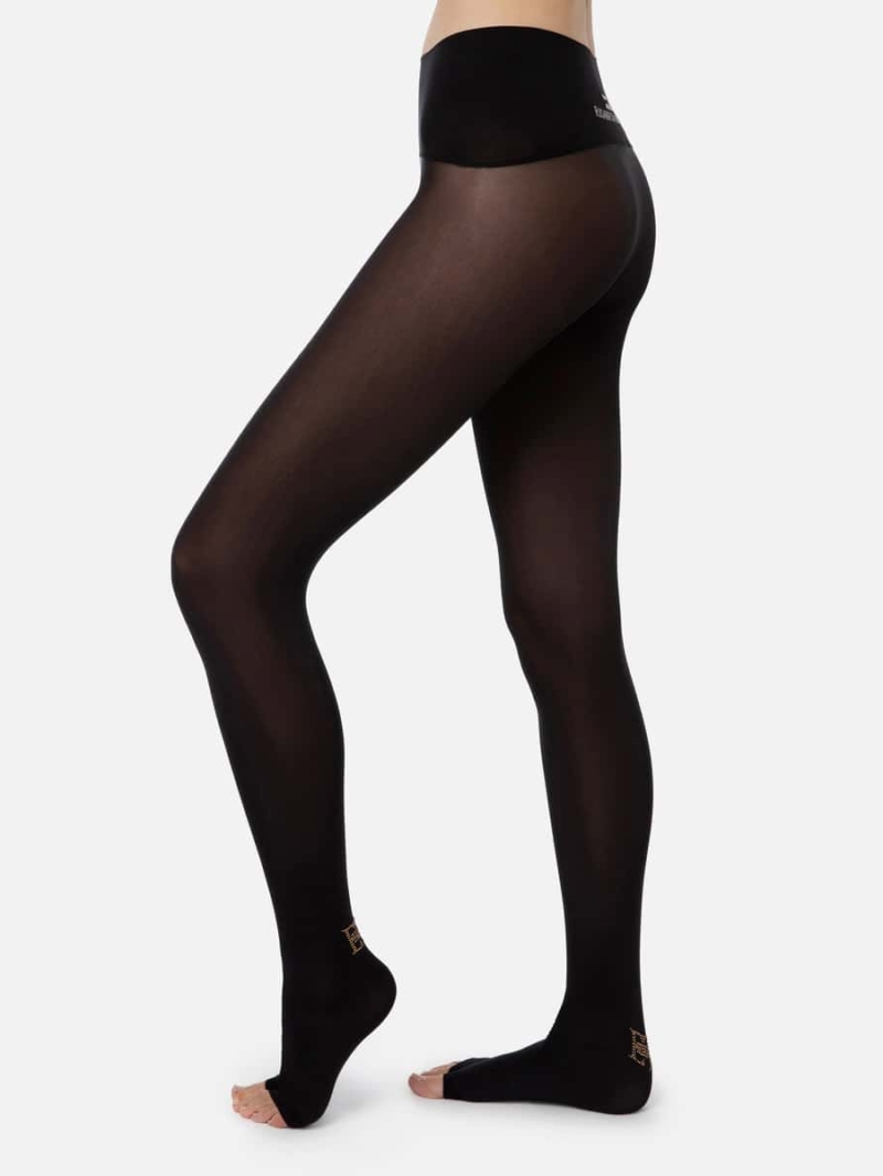 Tights with logo made of rhinestones