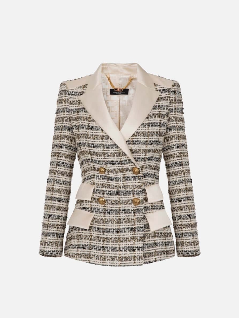 Double-breasted tweed jacket with lapels