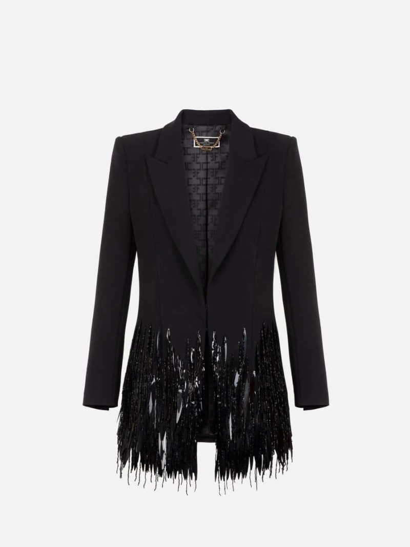 Crêpe jacket with sequins fringes