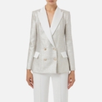 Laminated tweed double-breasted jacket