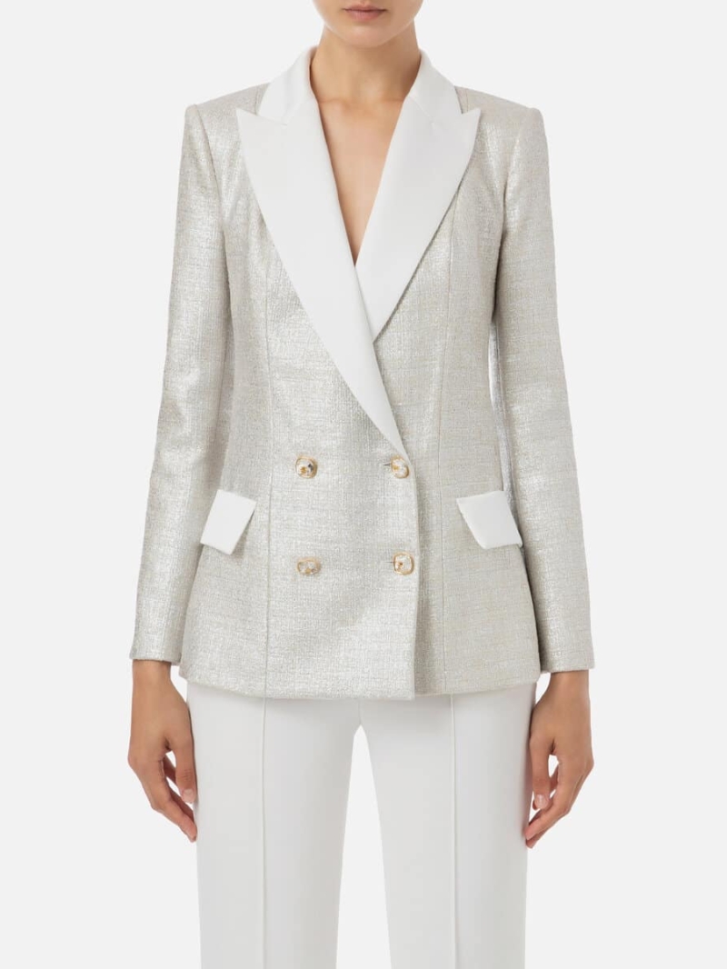 Laminated tweed double-breasted jacket