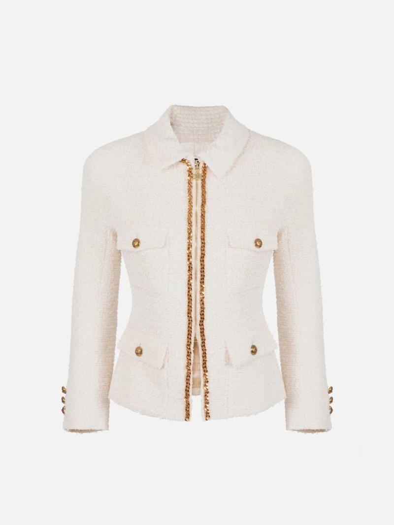 Tweed jacket with zip and chain