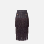 Midi skirt in tweed fabric with fringes