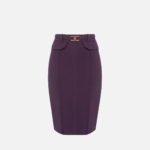 Midi skirt in crêpe fabric with logo buckle