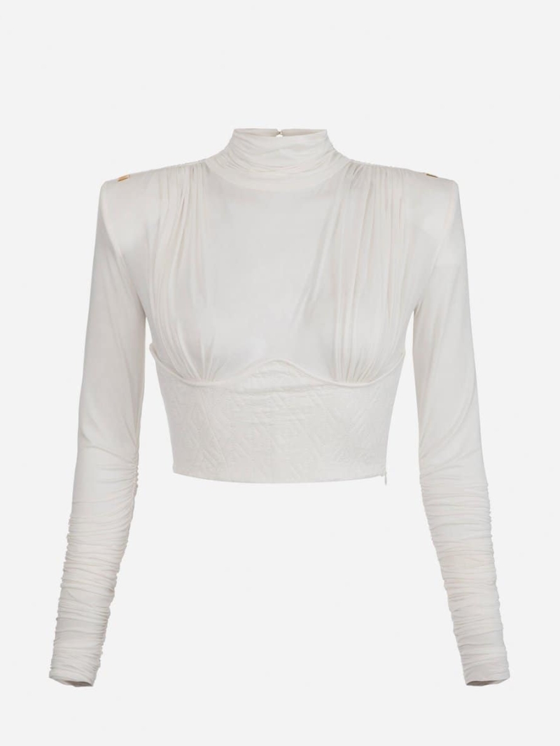 Jersey roll neck top with embossed bustier
