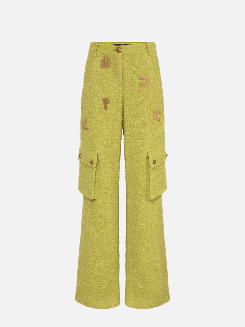 Cargo trousers in tweed fabric with lettering