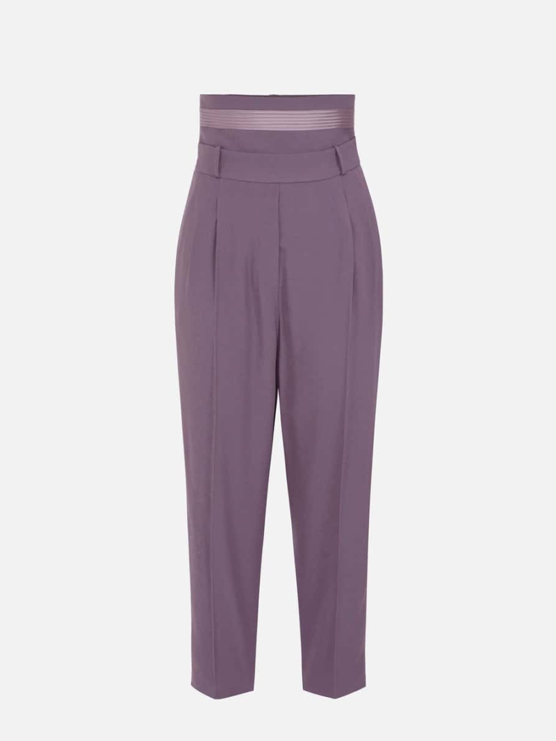 Straight trousers in crêpe fabric with satin edges