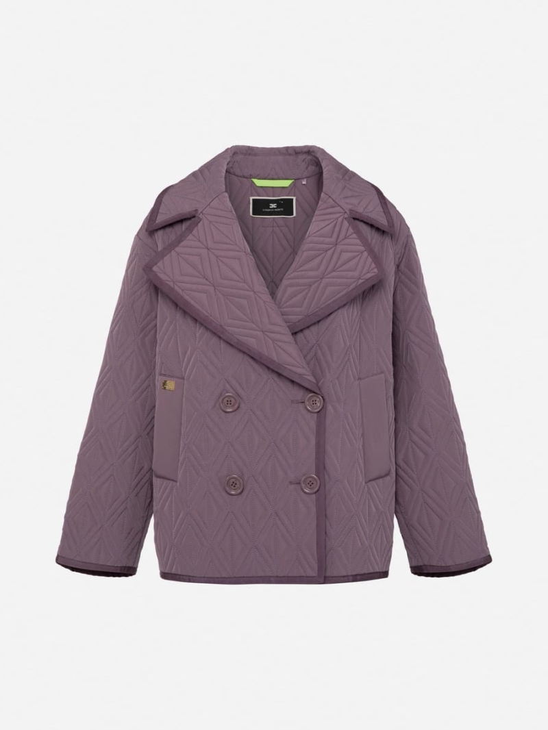 Reefer down jacket in satin voile with diamond pattern