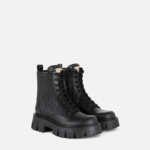 Nappa combat boots with logo plaque