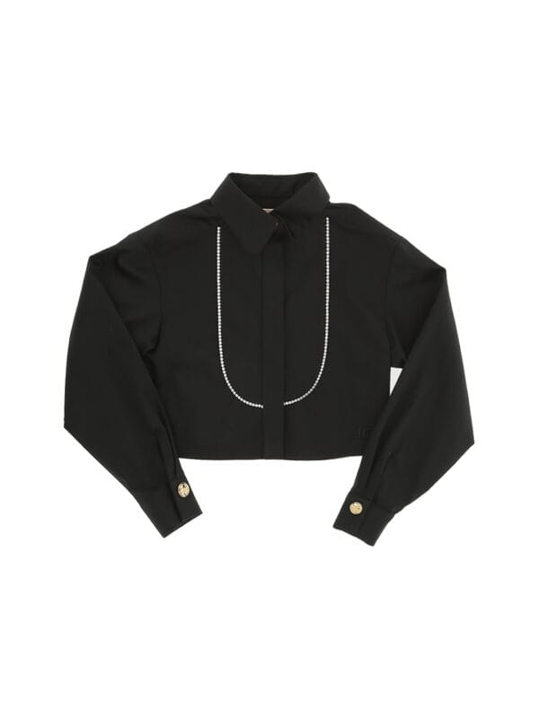 SHIRT WITH PLASTRON AND RHINESTONES APPLICATION CA248 OPTICAL WHITE
