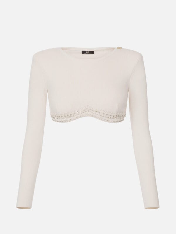 Knit crop top with rhinestones