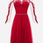 Midi dress with pleated tulle and pearls
