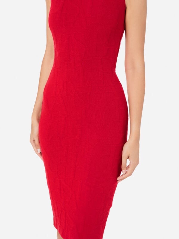 Knit sheath dress with embossed lettering logo