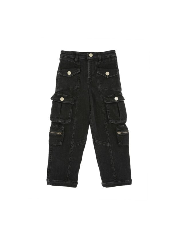 POCKET DENIM WITH BLACK LOGO BUTTON
