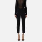 Straight trousers in stretch crêpe fabric with flaps