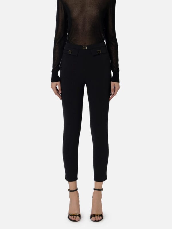 Straight trousers in stretch crêpe fabric with flaps