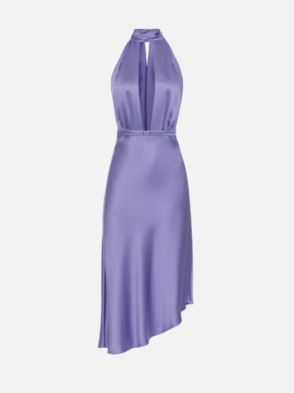 Midi dress made of satin with asymmetric skirt