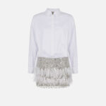 Shirt mini-dress with embroidered crêpe skirt