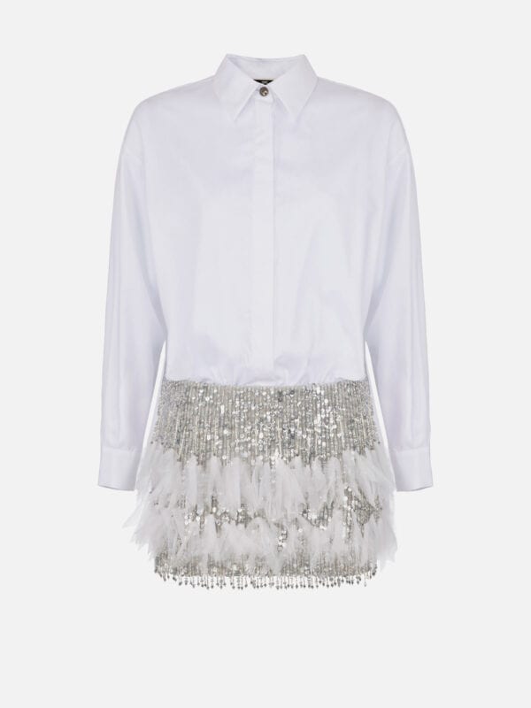 Shirt mini-dress with embroidered crêpe skirt