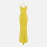 Red carpet dress in draped cupro jersey