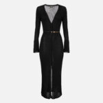 Shiny viscose ribbed midi dress