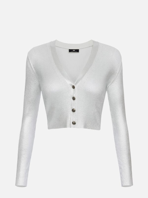 Cropped cardigan in laminated viscose fabric