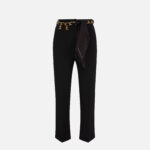 Boot-cut trousers in stretch crêpe with foulard scarf belt
