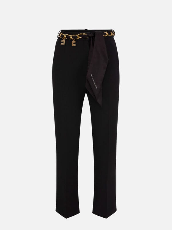Boot-cut trousers in stretch crêpe with foulard scarf belt