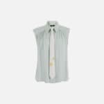 Flared blouse in viscose georgette fabric with lettering tie