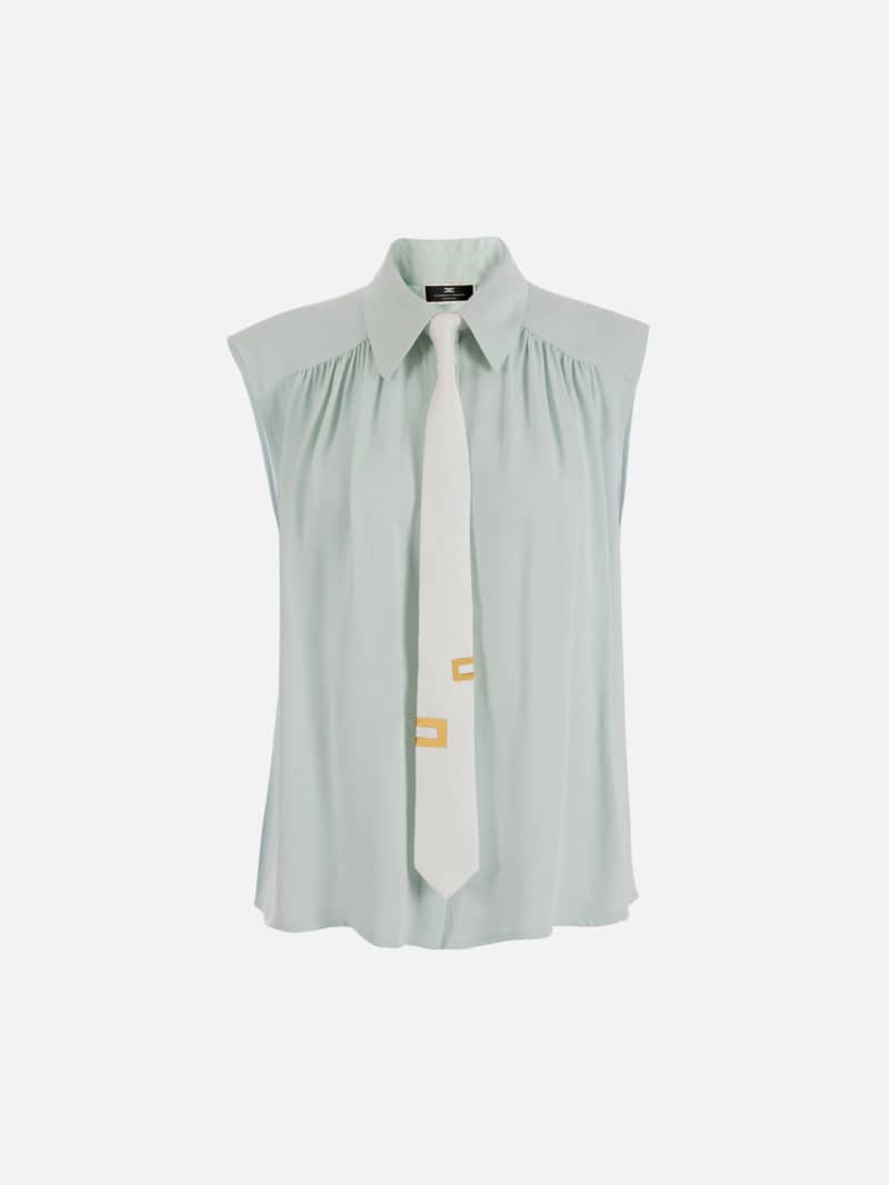 Flared blouse in viscose georgette fabric with lettering tie