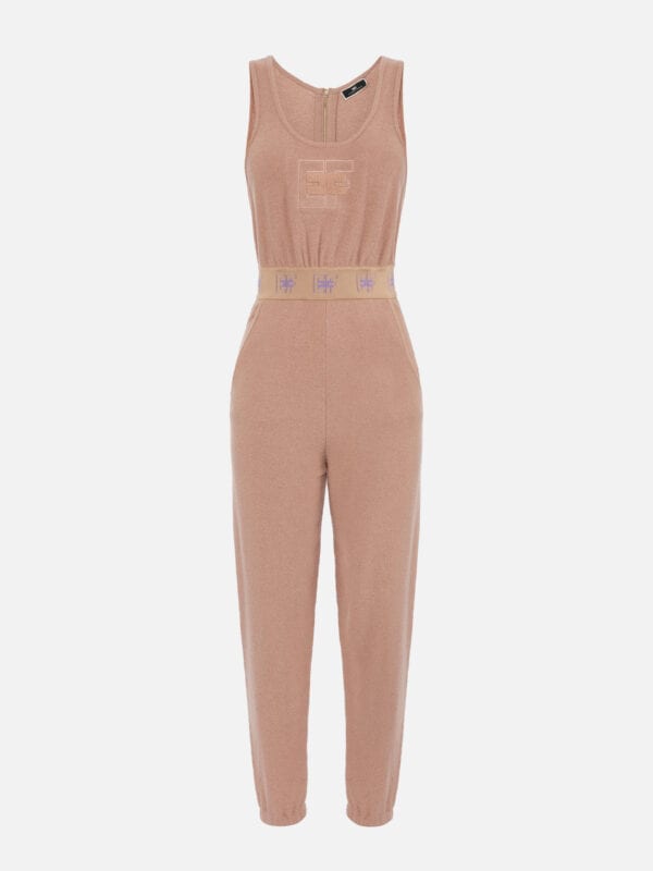 Jumpsuit in cotton fabric with logoed bands and embroidery
