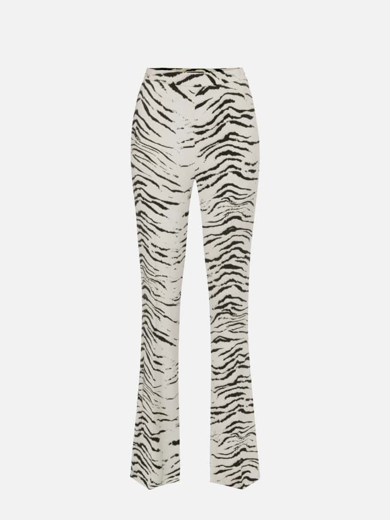 Straight trousers in viscose cady with animal print