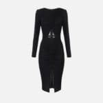 Shiny jersey midi dress with draping