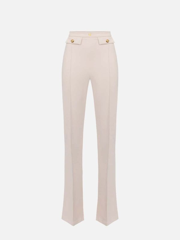 Palazzo trousers in stretch crêpe fabric with logo rivet