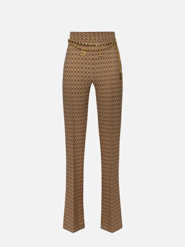 Crêpe palazzo trousers with diamond print and chain